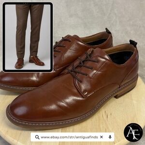 Madden Mens Brown Leather Derby Shoes Lace Up Dress Ortholite Cognac US 13